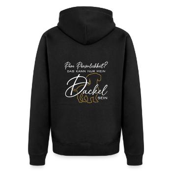 Mein Dackel ist die pure Persönlichkeit - Unisex Premium Bio Zip Hoodie - Schwarz - Hinten - Nico (187cm)