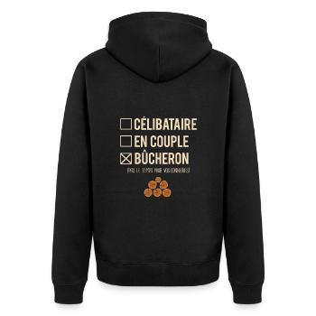 Célibataire En Couple Métier Bûcheron Humour - Veste à capuche bio Premium Unisexe - noir - Dos - Nico (187cm)