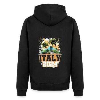 Italien 2024 Reisen Urlaub - Unisex Premium Bio Zip Hoodie - Schwarz - Hinten - Nico (187cm)