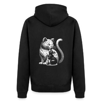 Katze und Maus in Freundschaft Frieden und Liebe - Unisex Premium Bio Zip Hoodie - Schwarz - Hinten - Nico (187cm)