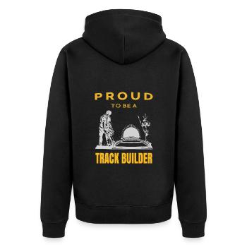 Stolzer Gleisbauer - Unisex Premium Bio Zip Hoodie - Schwarz - Hinten - Nico (187cm)
