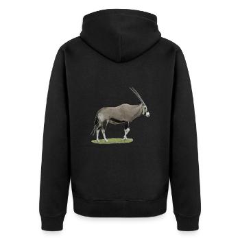Oryx, der südafrikanische Gamsbock - Unisex Premium Bio Zip Hoodie - Schwarz - Hinten - Nico (187cm)