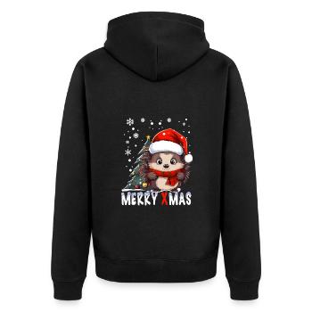 Hedgehog with Santa hat celebrating X-Mas in the snow - Unisex Premium Organic Zip Hoodie - black - Back - Nico (187cm)