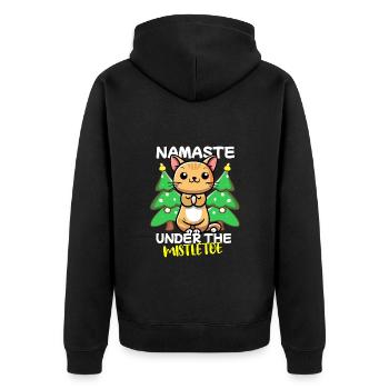 Kleine Katze macht Yoga an Weihnachten Namaste - Unisex Premium Bio Zip Hoodie - Schwarz - Hinten - Nico (187cm)
