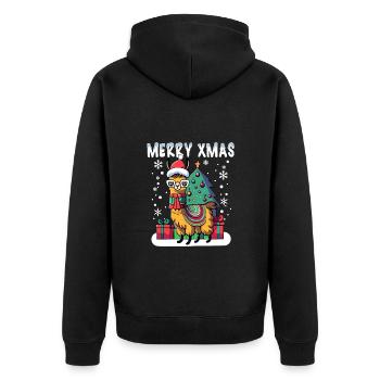 Lama dans la neige avec chapeau de Père Noël célébrant Noël - Veste à capuche bio Premium Unisexe - noir - Dos - Nico (187cm)