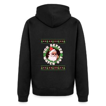 Nikolaus Weihnachtsmann Ugly Christmas Sweater - Unisex Premium Bio Zip Hoodie - Schwarz - Hinten - Nico (187cm)