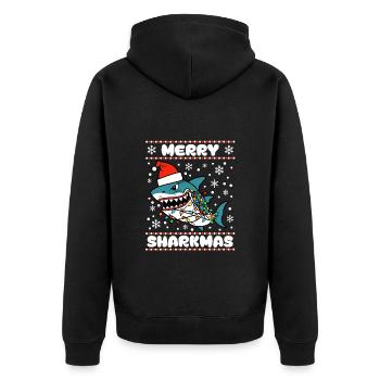 Merry Sharkmas Pull de Noël moche Shark Ocean - Veste à capuche bio Premium Unisexe - noir - Dos - Nico (187cm)