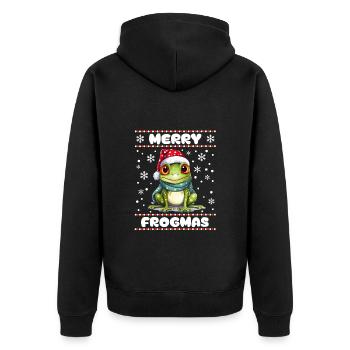 Niedlicher Frosch wünscht Frohe Weihnachten - Unisex Premium Bio Zip Hoodie - Schwarz - Hinten - Nico (187cm)