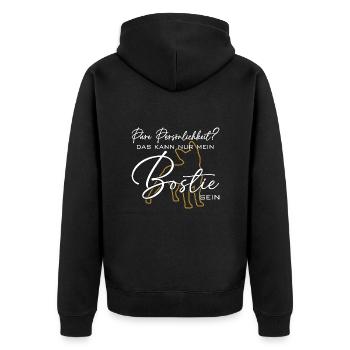 Bostie Boston Terrier pure Persönlichkeit - Unisex Premium Bio Zip Hoodie - Schwarz - Hinten - Nico (187cm)