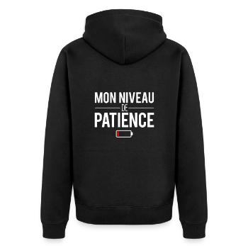 Mon niveau de patience impatient humour - Veste à capuche bio Premium Unisexe - noir - Dos - Nico (187cm)