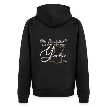 Yorkie Silhouette lustiger Spruch Schreibschrift - Unisex Premium Bio Zip Hoodie - Schwarz - Hinten - Nico (187cm)