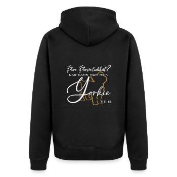 Yorkie Silhouette lustiger Spruch Schreibschrift - Unisex Premium Bio Zip Hoodie - Schwarz - Hinten - Nico (187cm)