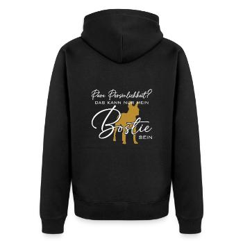 Bostie Boston Terrier pure Persönlichkeit - Unisex Premium Bio Zip Hoodie - Schwarz - Hinten - Nico (187cm)