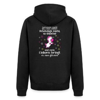 Einhorn Sarkasmus - Unisex Premium Bio Zip Hoodie - Schwarz - Hinten - Nico (187cm)