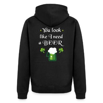You look like I need a beer - Unisex Premium Organic Zip Hoodie - black - Back - Nico (187cm)
