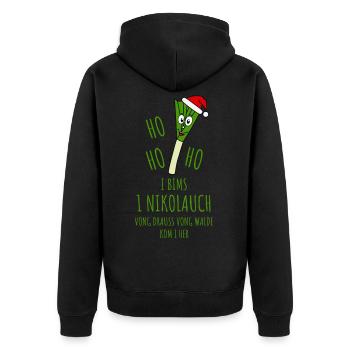 Ugly Christmas Nikolauch - Unisex Premium Bio Zip Hoodie - Schwarz - Hinten - Nico (187cm)