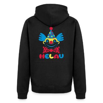 Fasching Karneval Clown HELAU 1, 2 oder 3 Farben - Unisex Premium Bio Zip Hoodie - Schwarz - Hinten - Nico (187cm)