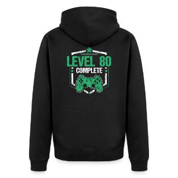 80. Geburtstag Gamer Level 80 complete Geschenk - Unisex Premium Bio Zip Hoodie - Schwarz - Hinten - Nico (187cm)