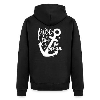 Free like the ocean - Unisex Premium Bio Zip Hoodie - Schwarz - Hinten - Nico (187cm)