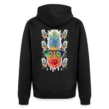 06 Crazy Pineapple in Love Sunglasses funny - Unisex Premium Bio Zip Hoodie - Schwarz - Hinten - Nico (187cm)