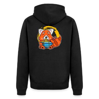 Ramen Life Motiv Waschbär Motiv Shirt Ramen Noodle - Unisex Premium Bio Zip Hoodie - Schwarz - Hinten - Nico (187cm)