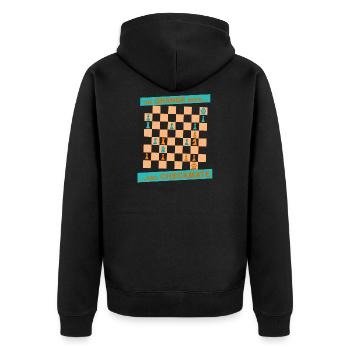 Die ORANGE Bewegung ... und CHECKMATE - des Hakens - Unisex Premium Bio Zip Hoodie - Schwarz - Hinten - Nico (187cm)