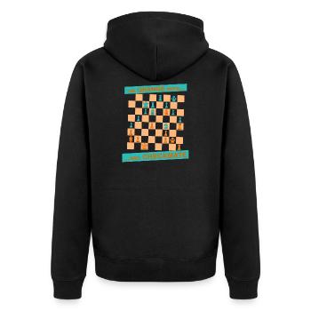 Die ORANGE Bewegung ... und CHECKMATE - Canton - Unisex Premium Bio Zip Hoodie - Schwarz - Hinten - Nico (187cm)