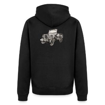 Willys Jeep Zeichnung - Unisex Premium Bio Zip Hoodie - Schwarz - Hinten - Nico (187cm)