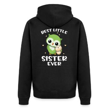 Best Little Sister Ever - Kleine Eulen Schwester - Unisex Premium Bio Zip Hoodie - Schwarz - Hinten - Nico (187cm)