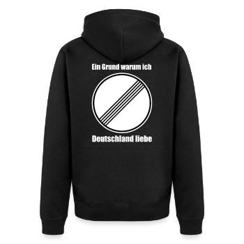 Unbegrenzt Verkehrszeichen Deutsche Autobahn - Unisex Premium Bio Zip Hoodie - Schwarz - Hinten - Nico (187cm)