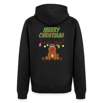 Lustiges Rentier Winter Weihnachten Christmas Xmas - Unisex Premium Bio Zip Hoodie - Schwarz - Hinten - Nico (187cm)
