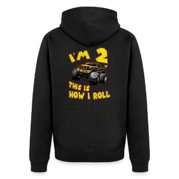 2eme anniversaire monstre camion cadeau voiture enfants - Veste à capuche bio Premium Unisexe - noir - Dos - Nico (187cm)