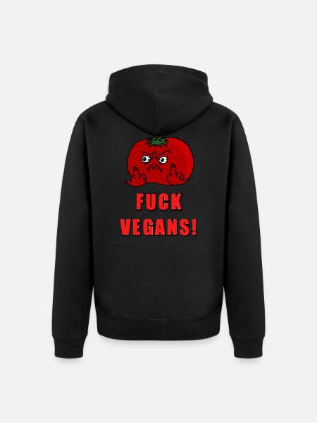 Pissed Tomato: Fuck Vegans! - Unisex Premium Organic Zip Hoodie - black