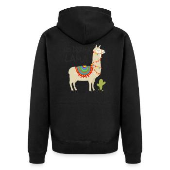 Drama Lama 1 - Unisex Premium Bio Zip Hoodie - Schwarz - Hinten - Nico (187cm)