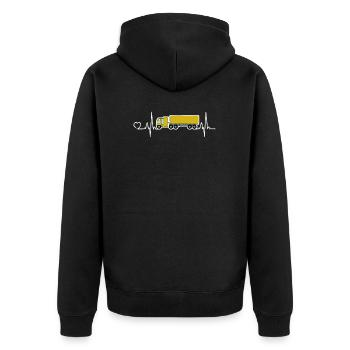 LKW-Fahrer Trucker Herzschlag Logistik Geschenk - Unisex Premium Bio Zip Hoodie - Schwarz - Hinten - Nico (187cm)