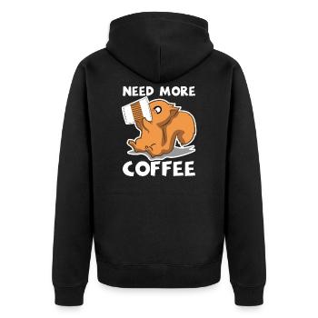 Lustiges Eichhörnchen Braucht Mehr Kaffee Geschenk - Unisex Premium Bio Zip Hoodie - Schwarz - Hinten - Nico (187cm)