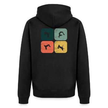Retro Backflip Parkour Freerun Sport Geschenk - Unisex Premium Bio Zip Hoodie - Schwarz - Hinten - Nico (187cm)