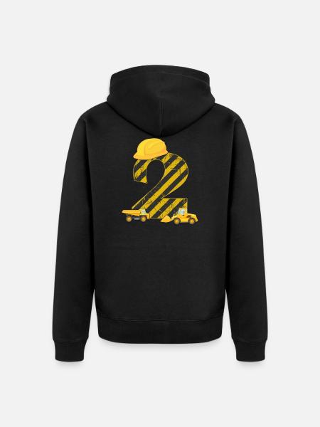 2-gie urodziny koparka 2 lata pracownik budowlany prezent - Ekologiczna rozpinana bluza z kapturem Premium unisex - czarny