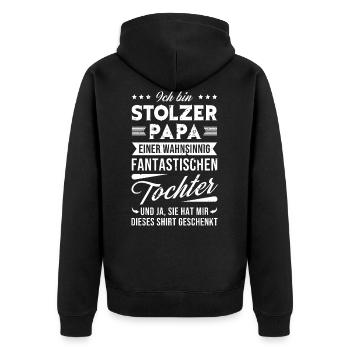 Stolzer Papa einer fantastischen Tochter - Unisex Premium Bio Zip Hoodie - Schwarz - Hinten - Nico (187cm)