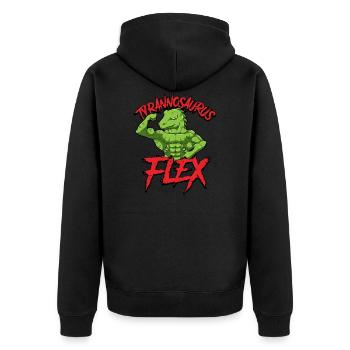 Fitness Gym Sport Power Lifting Tyrannosaurus Flex - Unisex Premium Bio Zip Hoodie - Schwarz - Hinten - Nico (187cm)