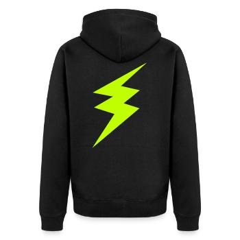 Grüner Blitz - Unisex Premium Bio Zip Hoodie - Schwarz - Hinten - Nico (187cm)