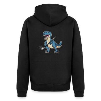 Lustiges Dinosaurier Dino Hockey Hockeyspieler - Unisex Premium Bio Zip Hoodie - Schwarz - Hinten - Nico (187cm)