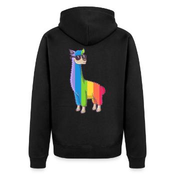 Gay Pride Alpaka LGBT - Unisex Premium Bio Zip Hoodie - Schwarz - Hinten - Nico (187cm)