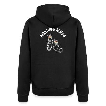 Richtiger Alman - Unisex Premium Bio Zip Hoodie - Schwarz - Hinten - Nico (187cm)