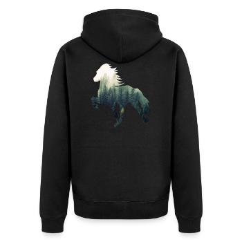 Islandpferd Forest - Unisex Premium Bio Zip Hoodie - Schwarz - Hinten - Nico (187cm)