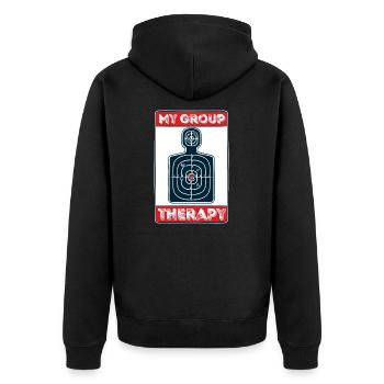 Meine Gruppen Therapie - Waffe Waffen Schießsport - Unisex Premium Bio Zip Hoodie - Schwarz - Hinten - Nico (187cm)