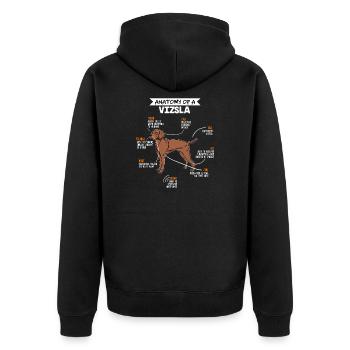 Vizsla Anatomie Hunde Geschenk - Unisex Premium Bio Zip Hoodie - Schwarz - Hinten - Nico (187cm)