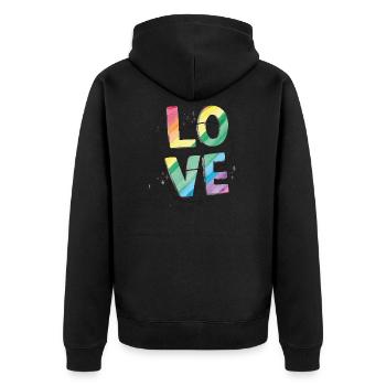 gay pride gay pride shirtGay Pride Love Regenbogen - Unisex Premium Bio Zip Hoodie - Schwarz - Hinten - Nico (187cm)