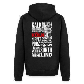 Köln - Stadtteile - Unisex Premium Bio Zip Hoodie - Schwarz - Hinten - Nico (187cm)