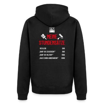 STUNDENSÄTZE STUNDENLOHN MALER MALERMEISTER - Unisex Premium Bio Zip Hoodie - Schwarz - Hinten - Nico (187cm)